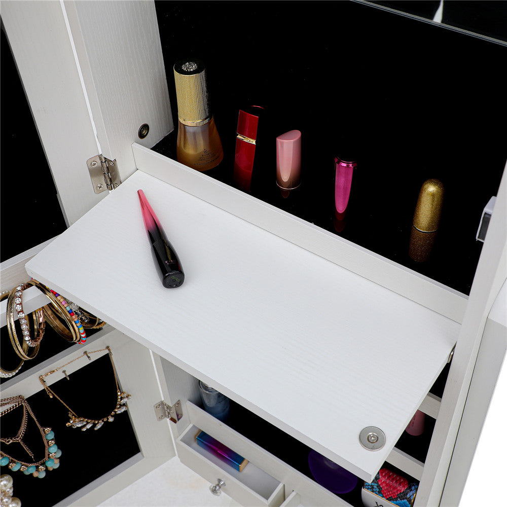 Simple Jewelry Storage Mirror Cabinet in White With LED Lights