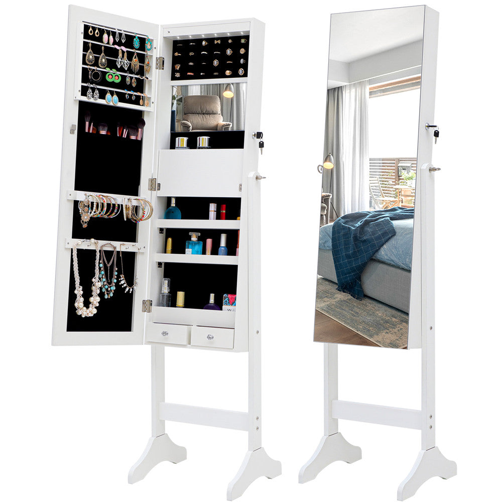 Simple Jewelry Storage Mirror Cabinet in White With LED Lights