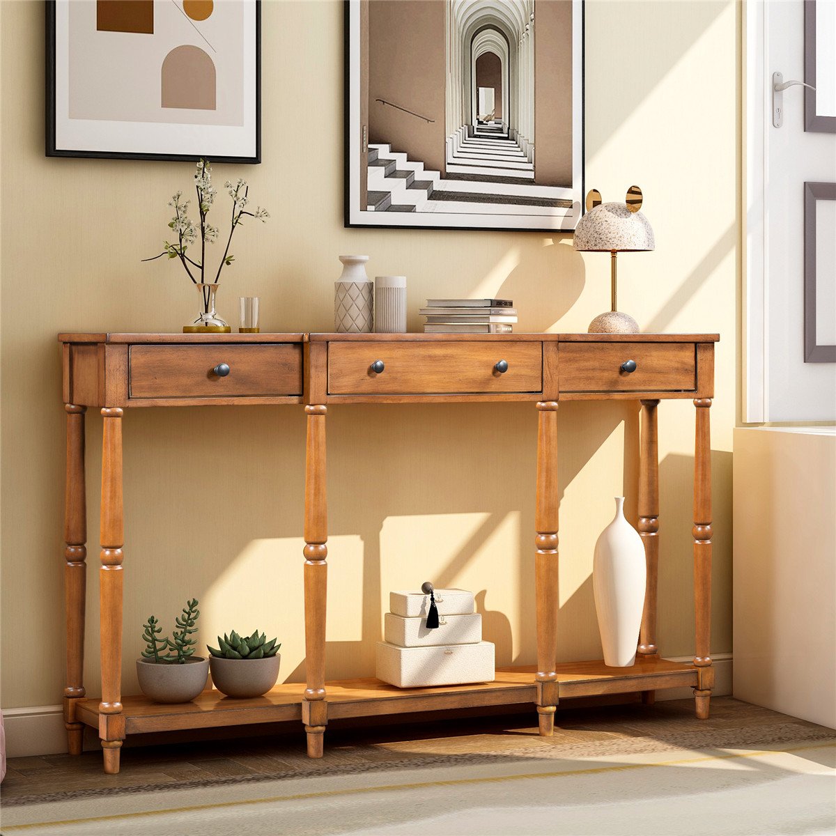 Solid Wood Console Table in Brown