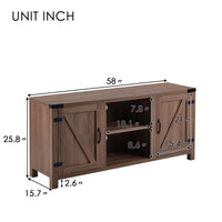Thumbnail for Farmhouse 58” TV Stand Media Console with Adjustable Shelves | Cabinet Doors and Cable Management