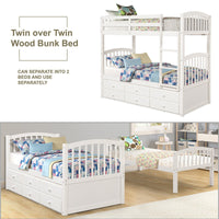 Thumbnail for Twin Bunk Bed with Ladder | Safety Rail  | Twin Trundle Bed with 3 Drawers