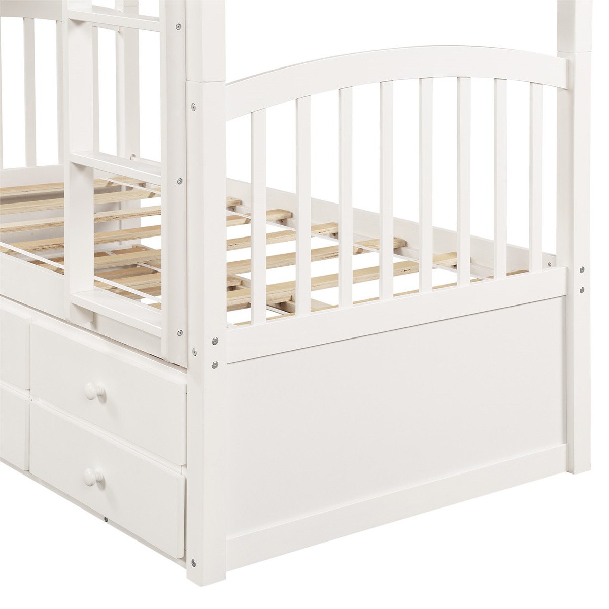 Twin Bunk Bed with Ladder | Safety Rail  | Twin Trundle Bed with 3 Drawers