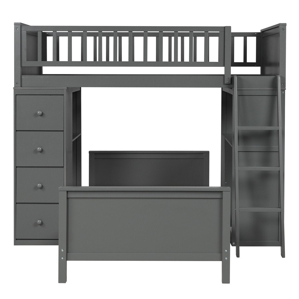 Twin Over Twin Bed with Drawers and Shelves