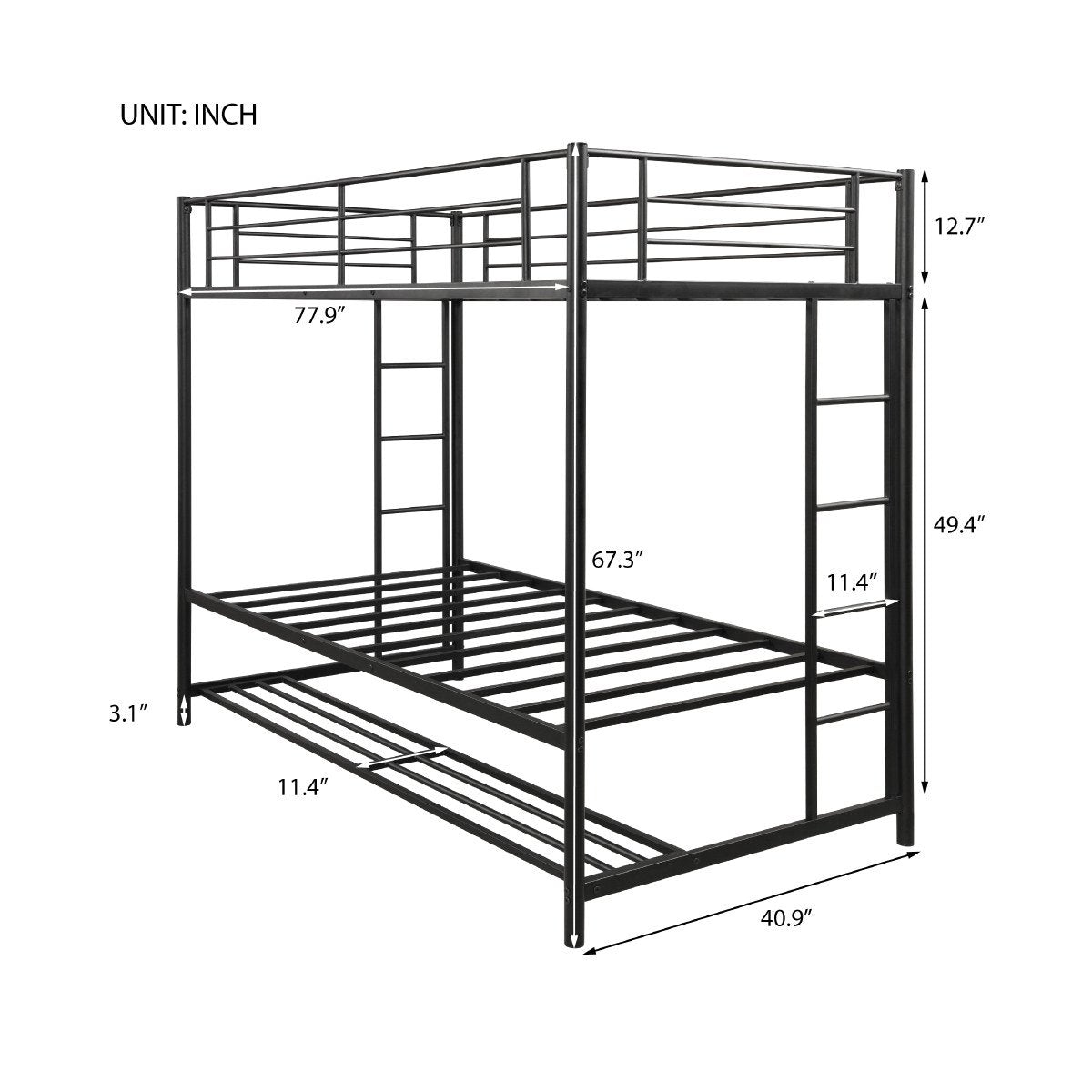 Twin Over Twin Bunk Bed with Storage Black – AURORAE