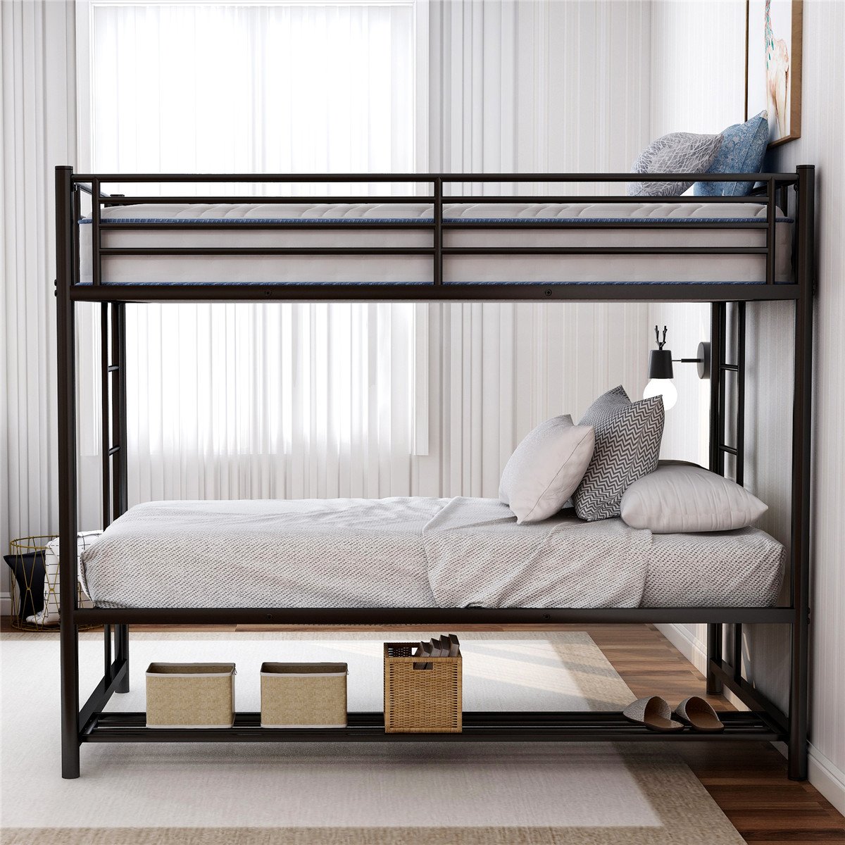 Twin Over Twin Bunk Bed with Storage Black