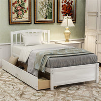 Thumbnail for Twin Platform Storage Bed Wood Bed Frame with Two Drawers and Headboard White