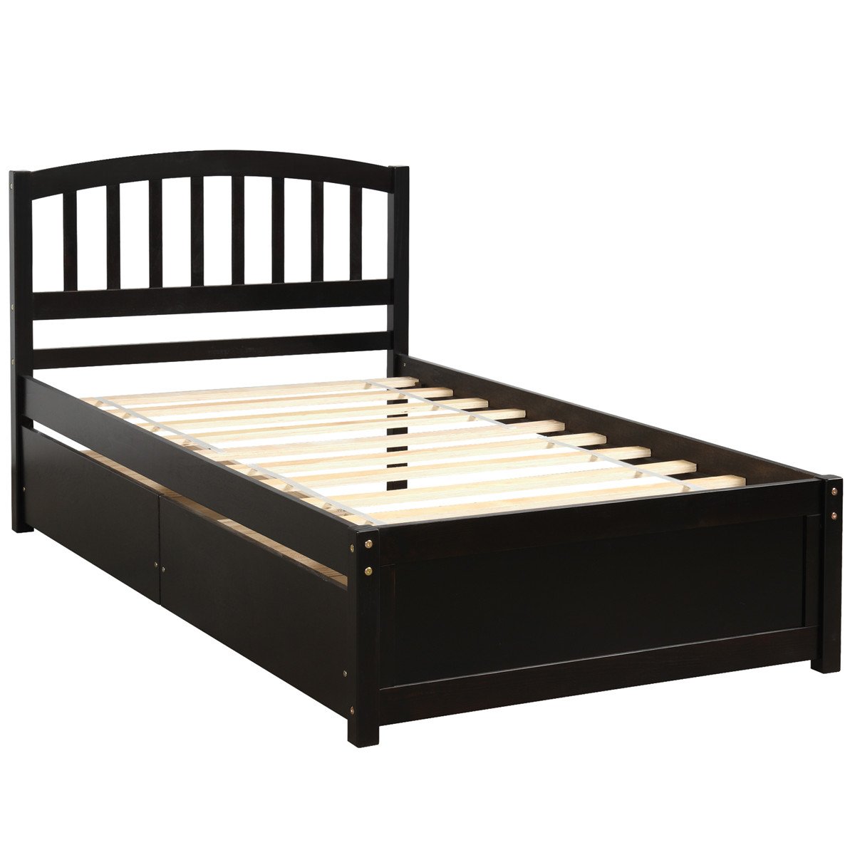 Twin Platform Storage Bed Wood Bed Frame with Two Drawers and Headboard