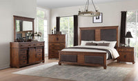 Thumbnail for Vibia Queen Bed in Brown Fabric | Cherry Oak