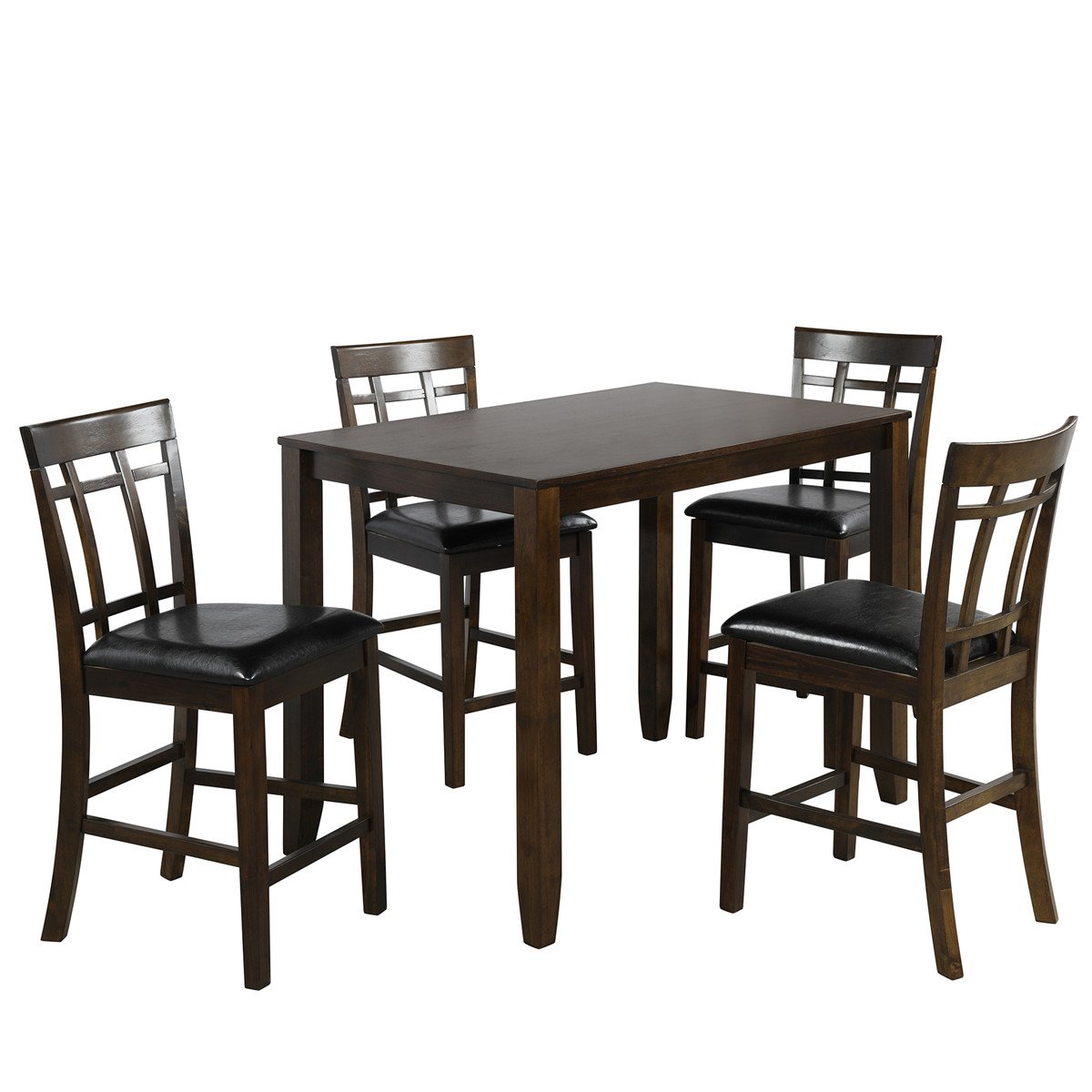 Vintage Rectangular Counter Height Bar Table with 4 Chairs | Wood Dining Table and Chair Set