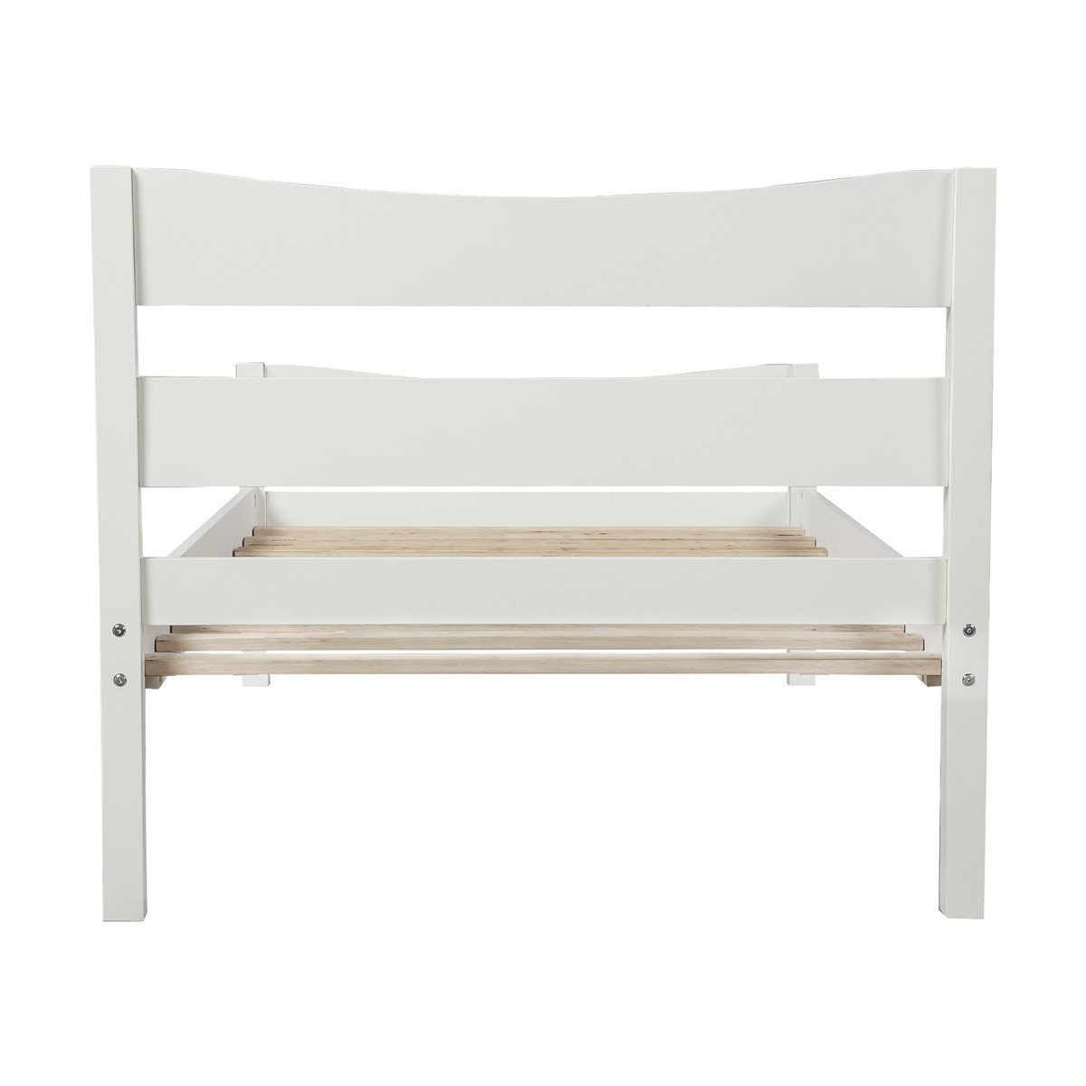 Wood Platform Bed with Headboard and Wooden Slat Support White