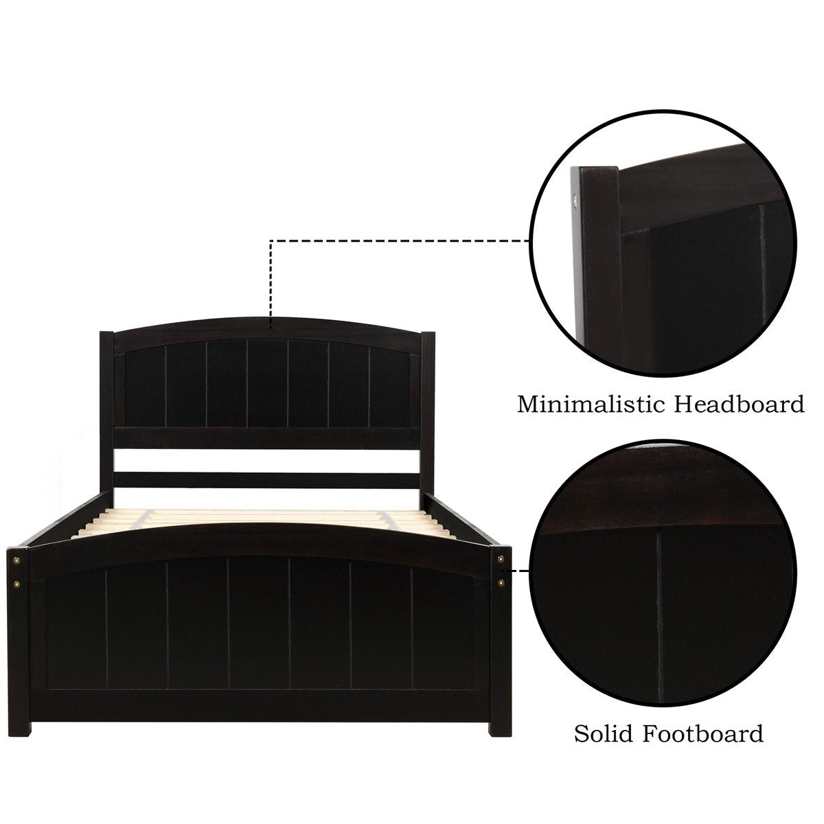 Wood Platform Bed with Headboard | Footboard and Wood Slat Support | Espresso