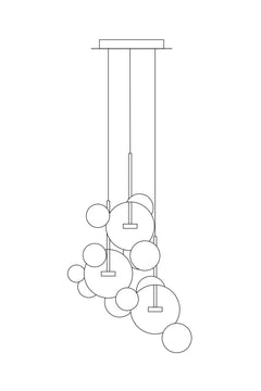 Front view of the 15-bubble Frosted Glass Bubble Chandelier in circle style, showcasing its whimsical, cloud-like design.