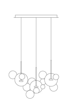 15-bubble chandelier in a modern dining room, creating a warm, inviting ambiance.