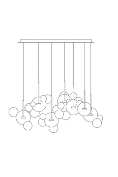 Detail shot of multiple frosted glass orbs on the Ethereal Cloud chandelier, showing their elegant arrangement.