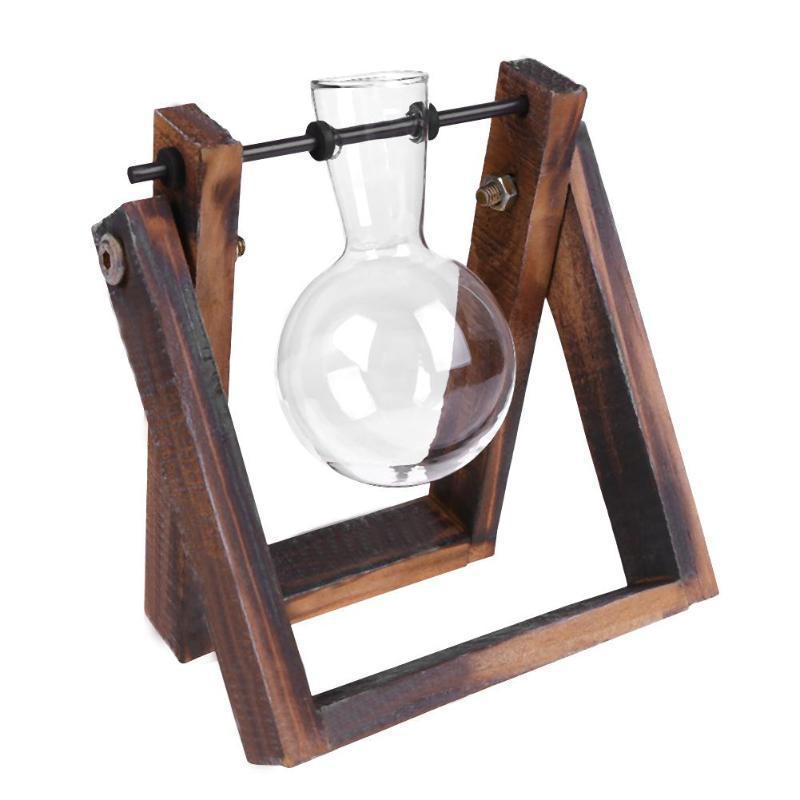 Wooden Plant Stand with a Glass Vase