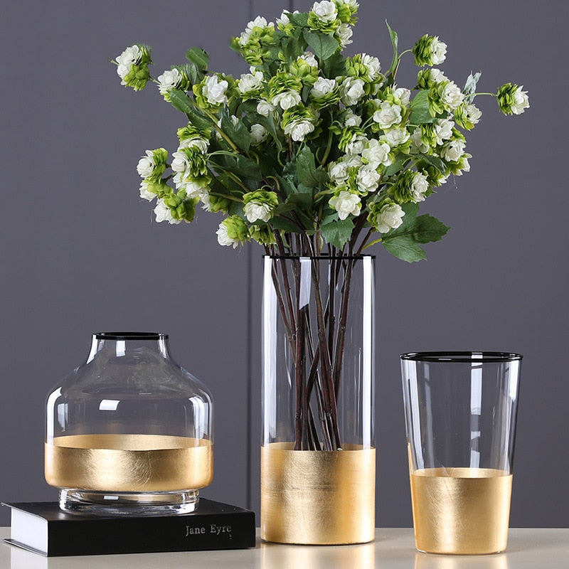 Gold Foil Figurines Glass Flower Vase