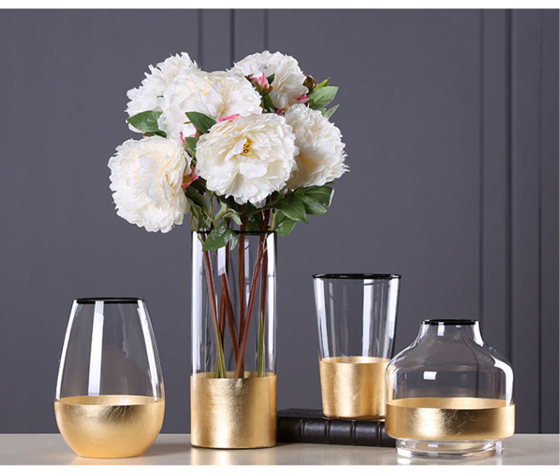 Gold Foil Figurines Glass Flower Vase