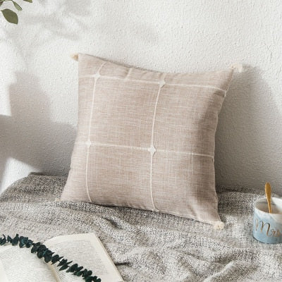 Simple Plaid Embroidered Cushion Cover