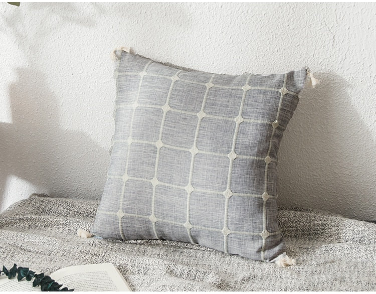 Simple Plaid Embroidered Cushion Cover