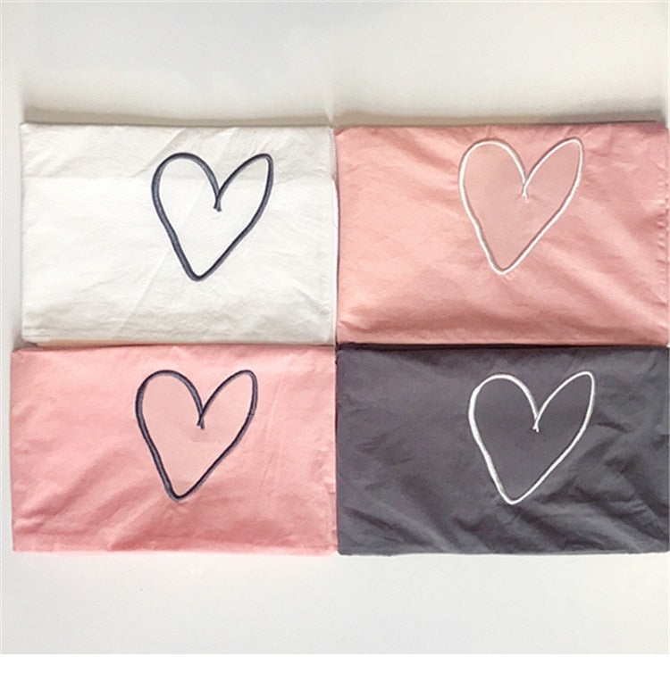 Cotton Embroidered Heart Pillowcase