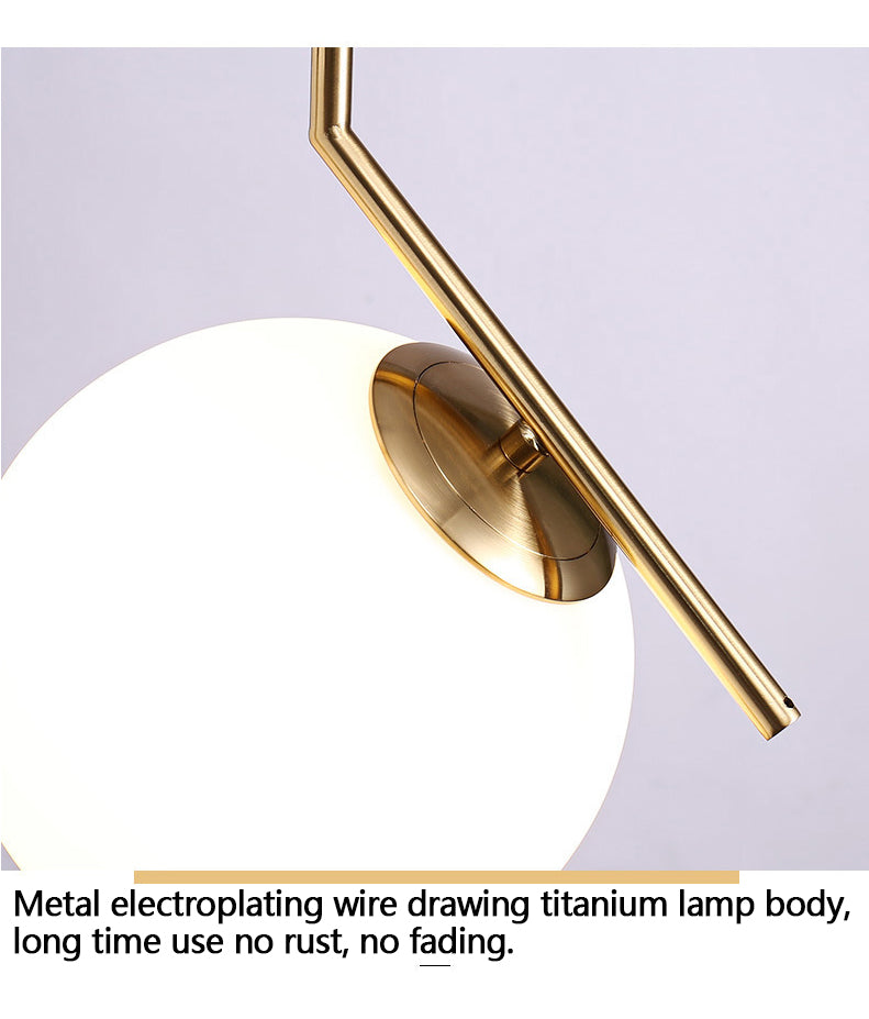 Wrought Iron Glass Round Ball Brass Rod Hanging Lamp