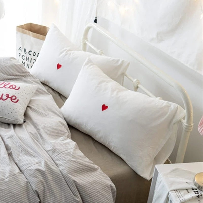 Cotton Embroidered Red Heart Pillowcase
