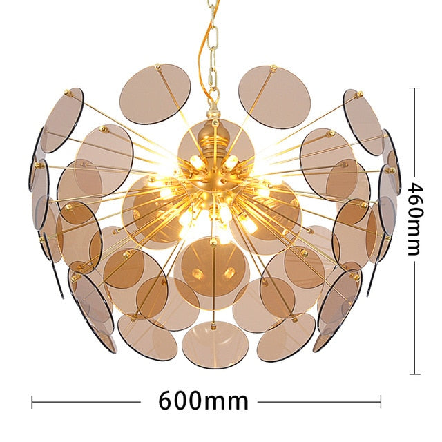 Glass Shade Circular Golden Chandelier | Modern LED | Aurorae