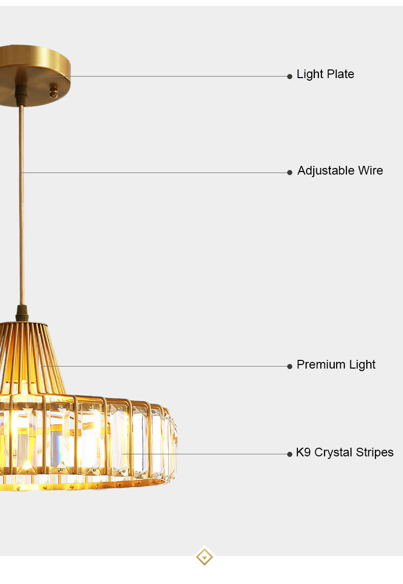 Vintage Brass Crystal Pendant Light