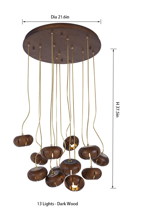 Flower Wooden Chandelier | Natural Brass LED | Aurorae