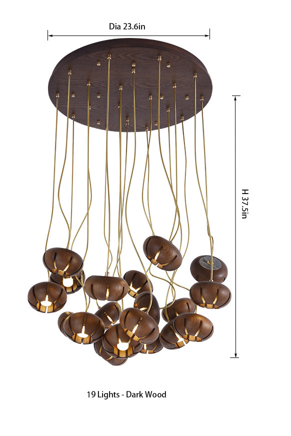 Flower Wooden Chandelier | Natural Brass LED | Aurorae
