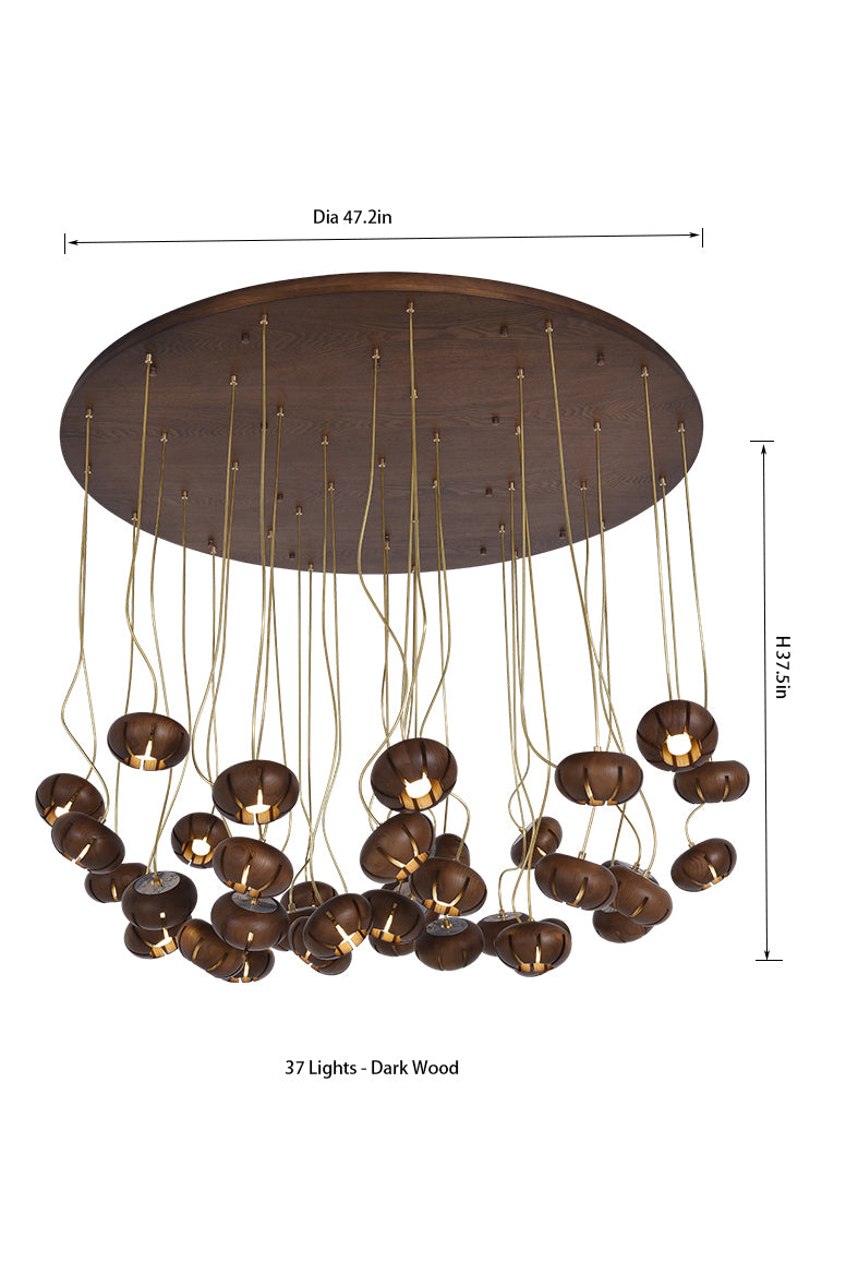 Flower Wooden Chandelier | Natural Brass LED | Aurorae