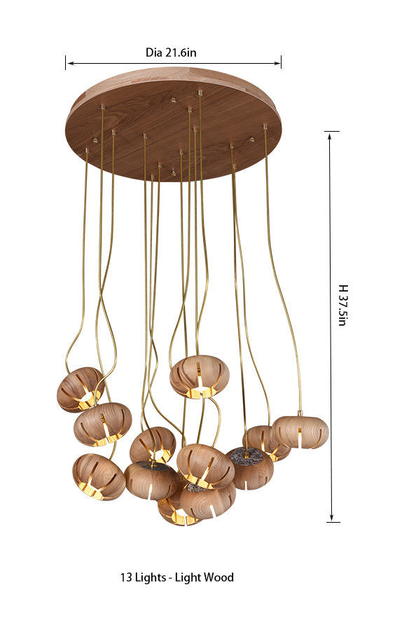 Flower Wooden Chandelier | Natural Brass LED | Aurorae