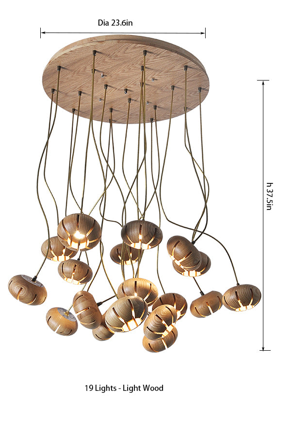 Flower Wooden Chandelier | Natural Brass LED | Aurorae